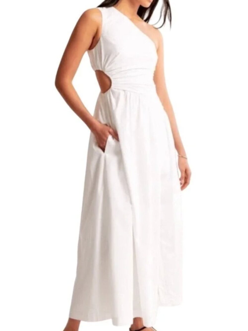 Abercrombie & Fitch Women's White Dress SZ S NWOT Pockets Maxi Cotton One should